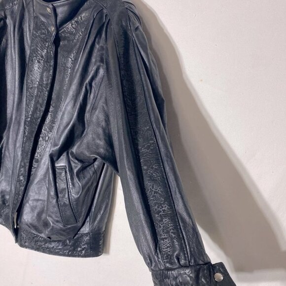 Vintage Le Village Du Cuir Black 80s 90s Oversized Batwing Leather Jacket L - Picture 11 of 16
